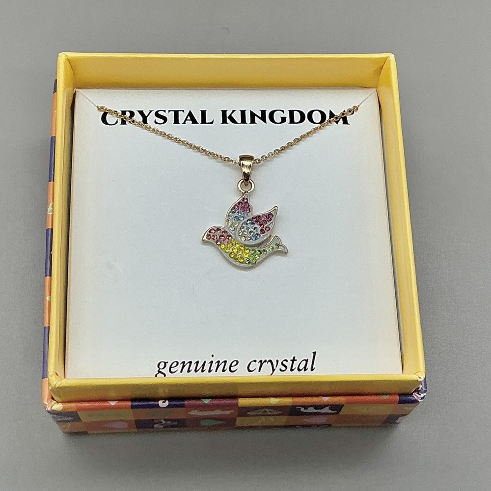 Crystal Kingdom Necklace Gold Tone Multicolor Bird Pendant Genuine Crystal
